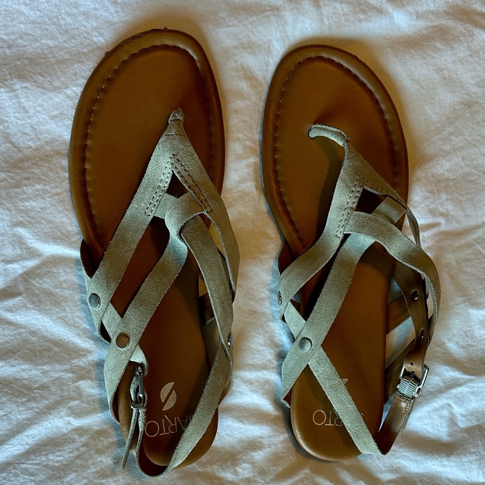 Franco Sarto Taupe and Brown Leather Sandals